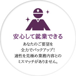 安心して就業できる｜あなたのご要望に全力でバックアップ！適性を見極め業務内容とのミスマッチがありません。